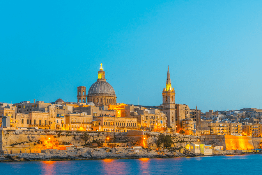 skyline of Valleta during night, Malta