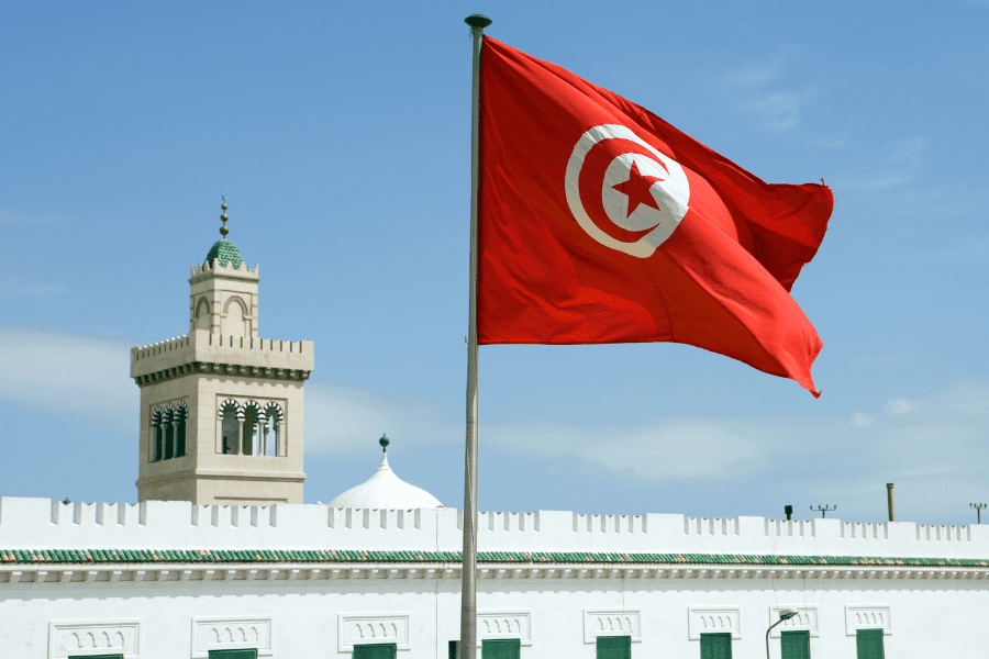 flag of Tunisia in front of Town Hall Square