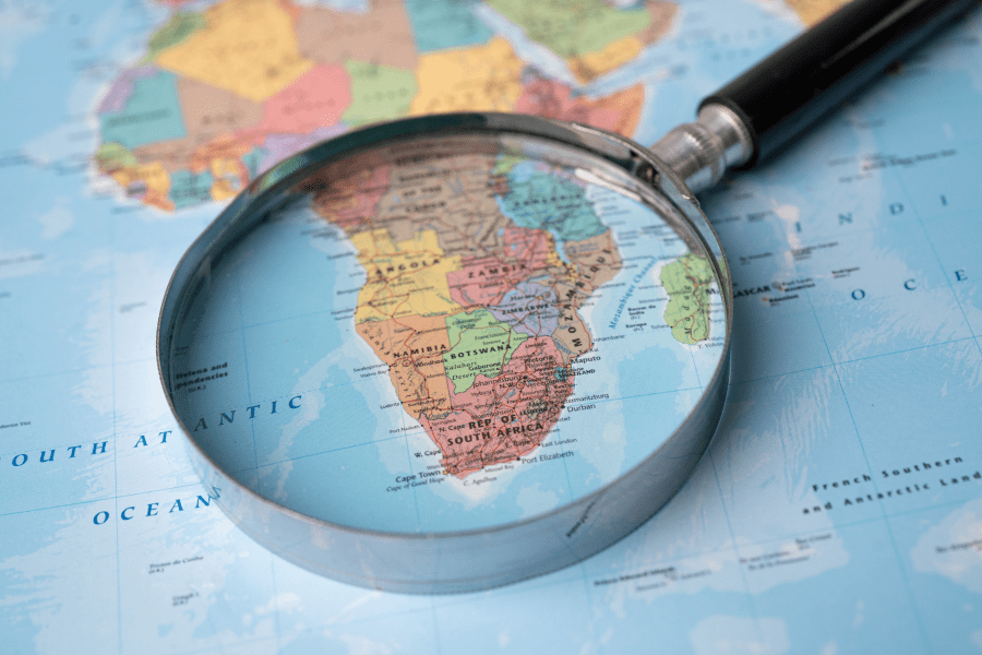 Africa map through a magnifying glass