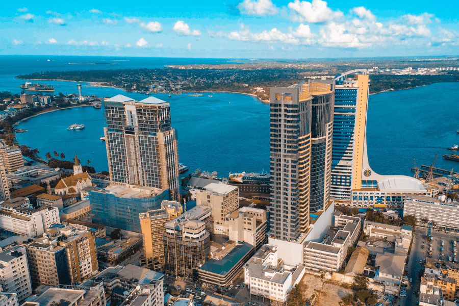 Aerial view of Dar es Salaam city scapes, Tanzania