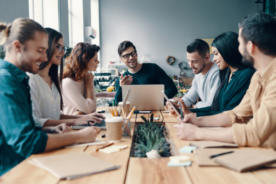 a group of HR experts discussing talent management strategies