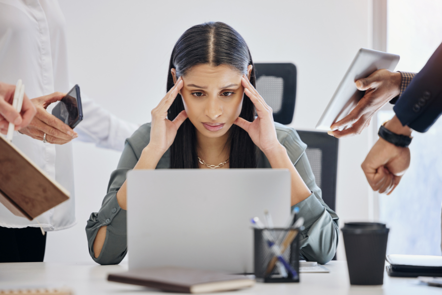 a female employee stressing out