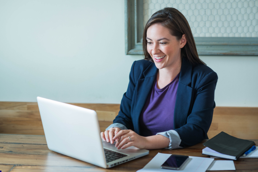 an independent contractor working on her laptop