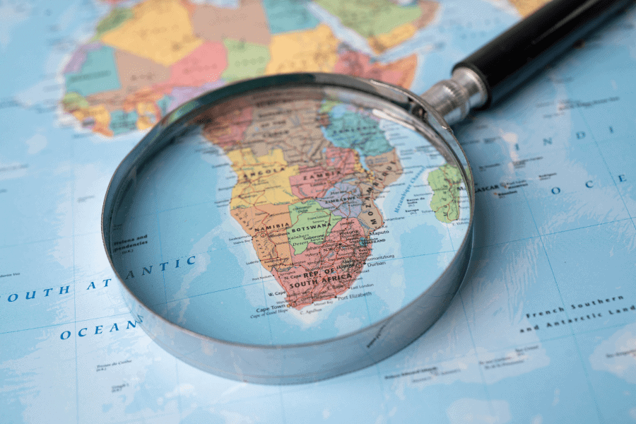 Africa map through a magnifying glass