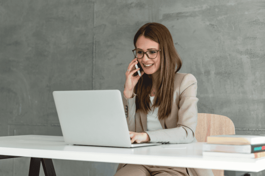 an independent contractor talking on the phone