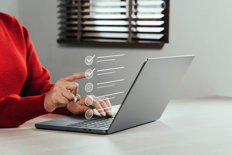 a business women showing digital checklist concept for EOR process evaluation