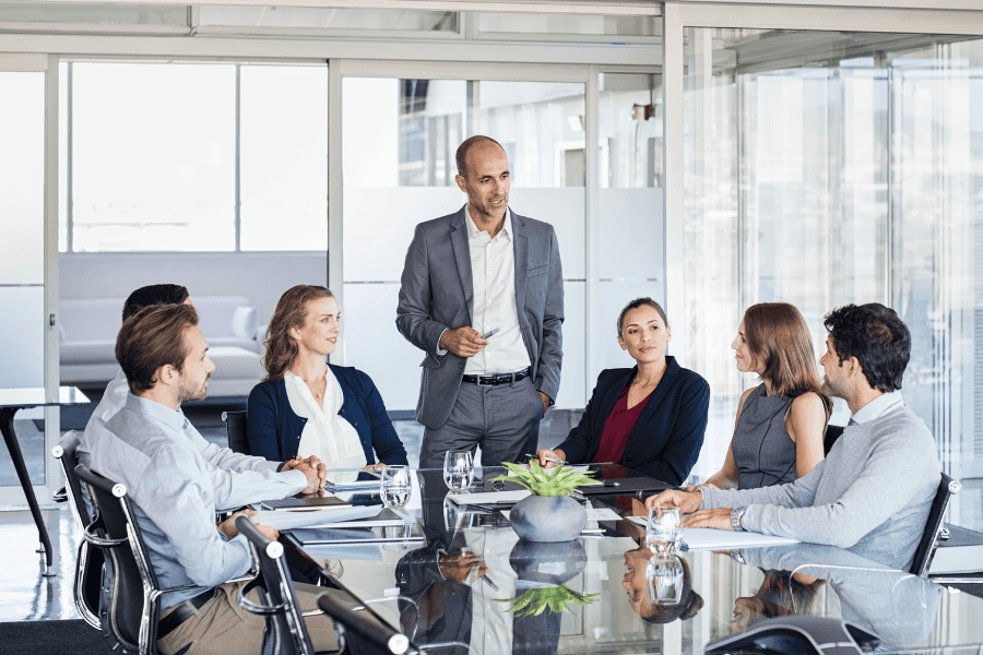 seven colleagues discussing entity setup