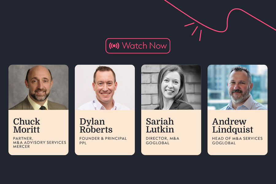 headshots of four speakers of M&A webinar