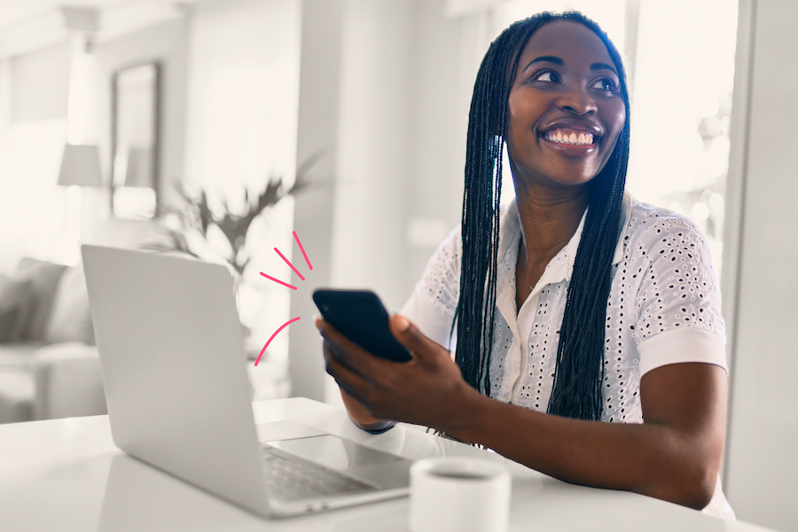 A female tech staff working with digital gadgets.